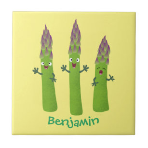 Cute asparagus singel vegetabilisk trio-tecknad kakelplatta