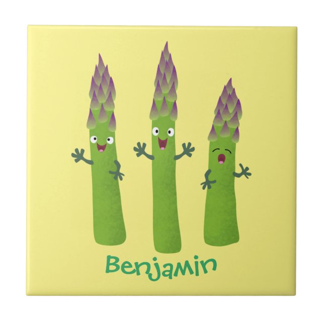Cute asparagus singel vegetabilisk trio-tecknad kakelplatta (Framsidan)
