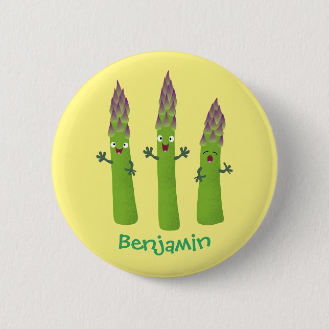 Cute asparagus singel vegetabilisk trio-tecknad knapp (Framsida)