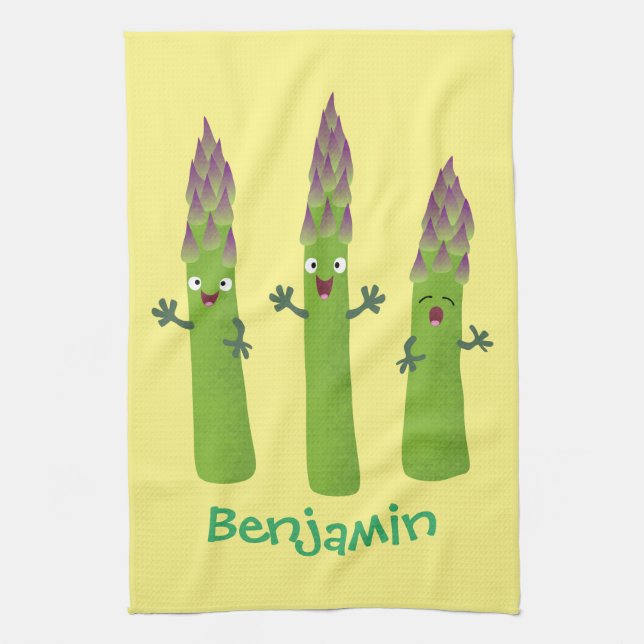 Cute asparagus singel vegetabilisk trio-tecknad kökshandduk (Vertikal)