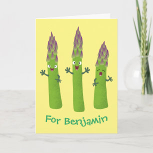 Cute asparagus singel vegetabilisk trio-tecknad kort