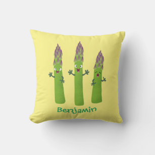 Cute asparagus singel vegetabilisk trio-tecknad kudde