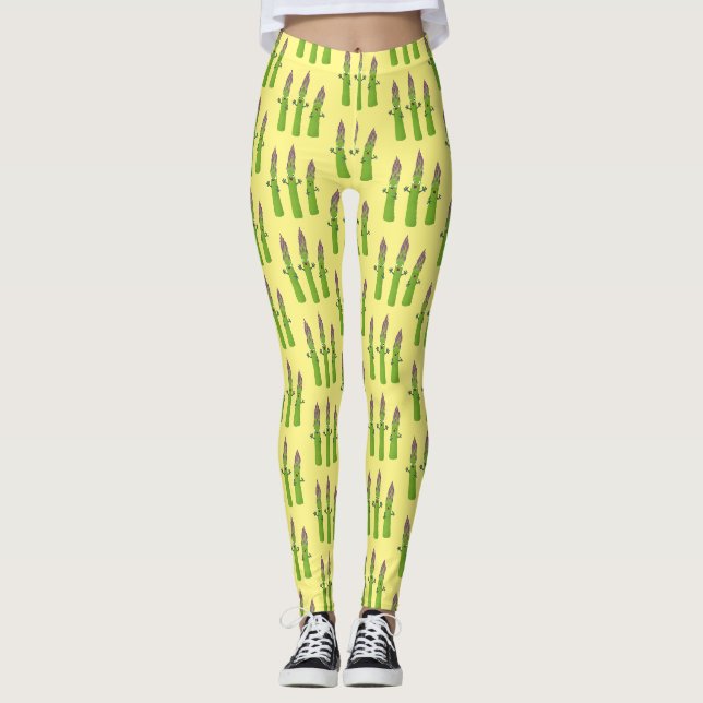 Cute asparagus singel vegetabilisk trio-tecknad leggings (Framsida)