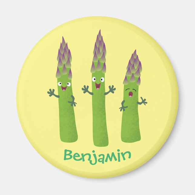 Cute asparagus singel vegetabilisk trio-tecknad magnet (Framsidan)
