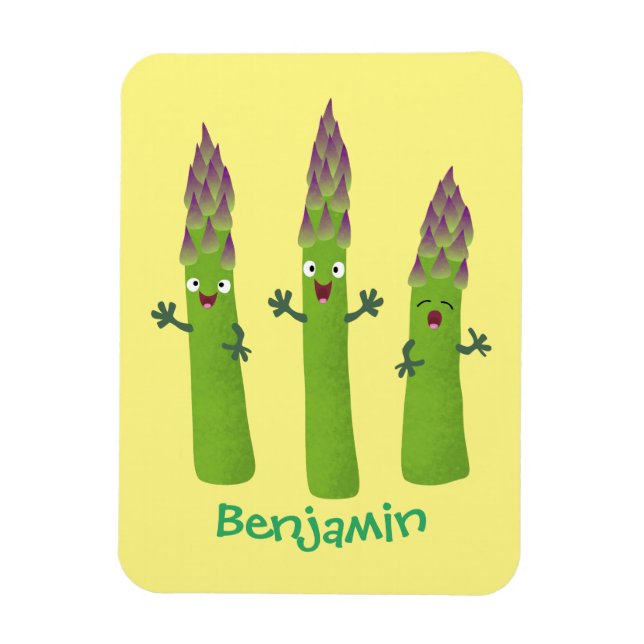 Cute asparagus singel vegetabilisk trio-tecknad magnet (Vertikal)