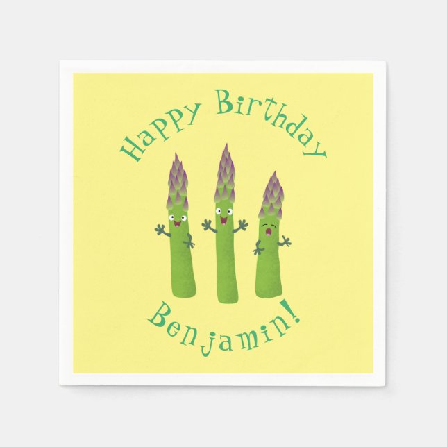 Cute asparagus singel vegetabilisk trio-tecknad pappersservett (Framsidan)