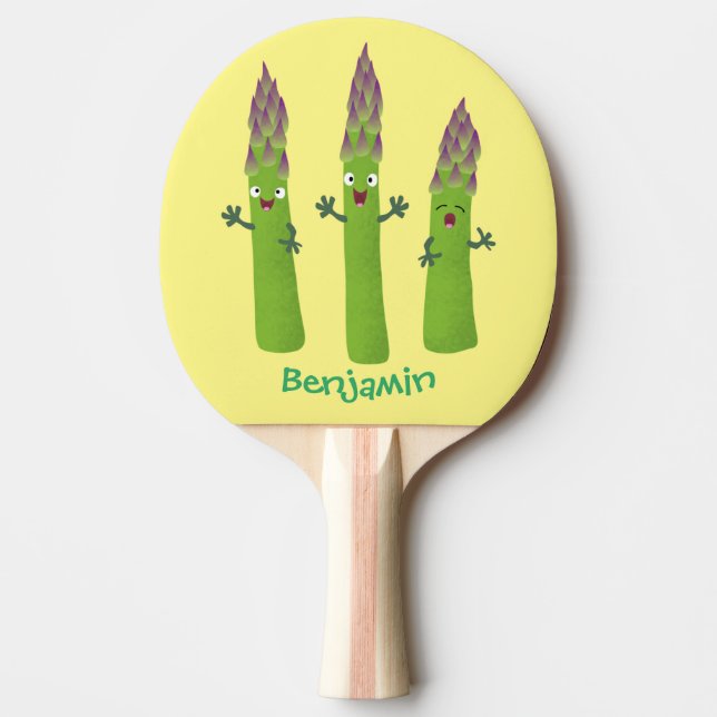 Cute asparagus singel vegetabilisk trio-tecknad pingisracket (Framsidan)