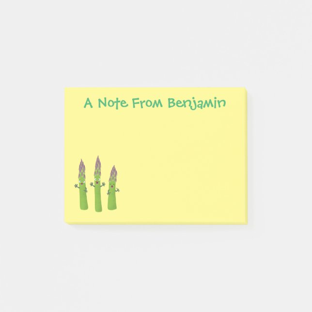 Cute asparagus singel vegetabilisk trio-tecknad post-it block (Framsida)