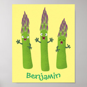 Cute asparagus singel vegetabilisk trio-tecknad poster