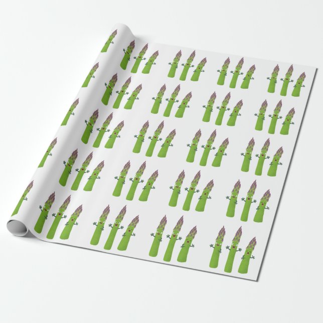 Cute asparagus singel vegetabilisk trio-tecknad presentpapper (Utrullad)