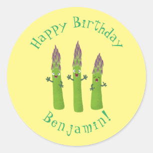 Cute asparagus singel vegetabilisk trio-tecknad runt klistermärke