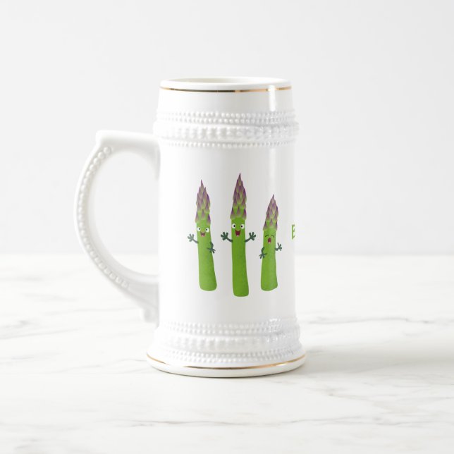 Cute asparagus singel vegetabilisk trio-tecknad sejdel (Vänster)
