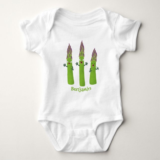 Cute asparagus singel vegetabilisk trio-tecknad t shirt (Framsida)