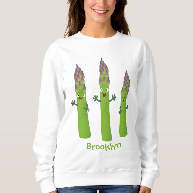 Cute asparagus singel vegetabilisk trio-tecknad t shirt (Framsida)