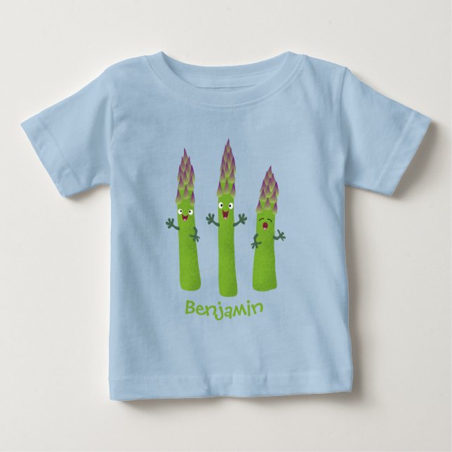 Cute asparagus singel vegetabilisk trio-tecknad t shirt (Framsida)