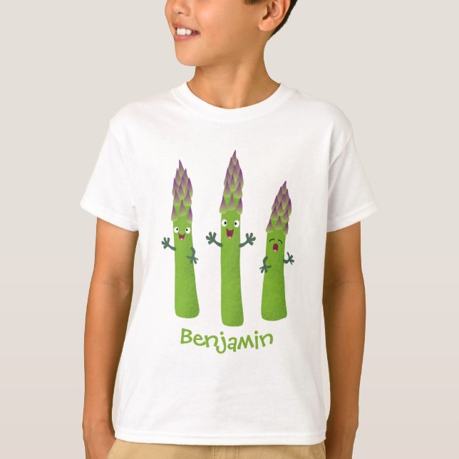 Cute asparagus singel vegetabilisk trio-tecknad t shirt (Framsida)