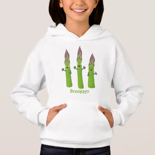 Cute asparagus singel vegetabilisk trio-tecknad t shirt (Framsida)