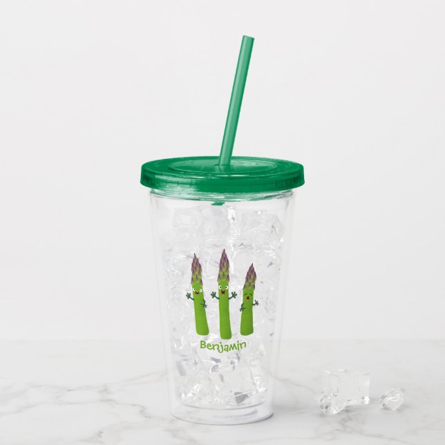 Cute asparagus singel vegetabilisk trio-tecknad take away mugg (Baksida Ice)