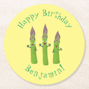 Cute asparagus singel vegetabilisk trio-tecknad underlägg papper rund