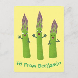Cute asparagus singel vegetabilisk trio-tecknad vykort