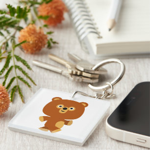 Cute Assertive Tecknad Bear Acrylic Keychain