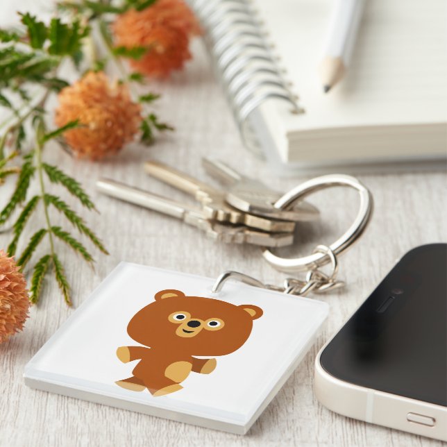 Cute Assertive Tecknad Bear Acrylic Keychain (Högra Framsidan)
