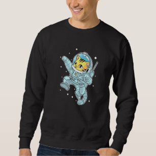 Cute Astro Cat Spaceman Kitten Space Cats Päls Uni Lång Ärmad Tröja