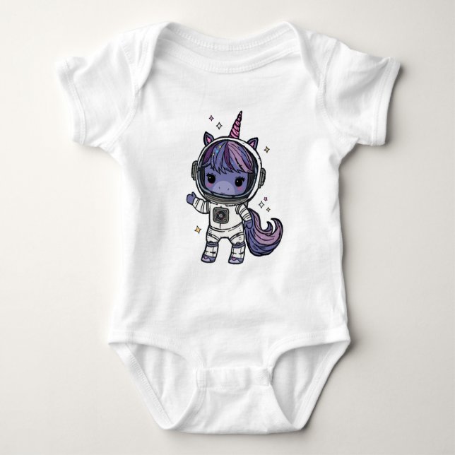 Cute Astro Unicorn Baby Bodykostym T Shirt (Framsida)