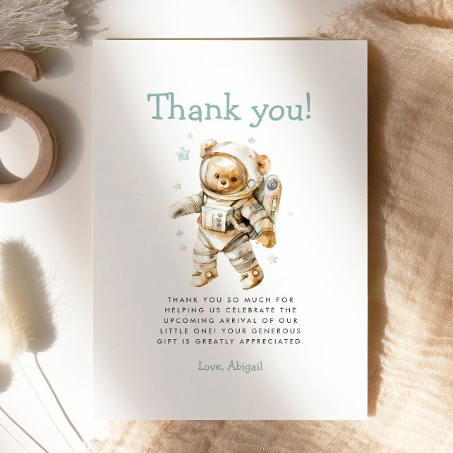 Cute Astronaut Bear Baby Shower Thank You Card Inbjudningar (Skapare uppladdad)