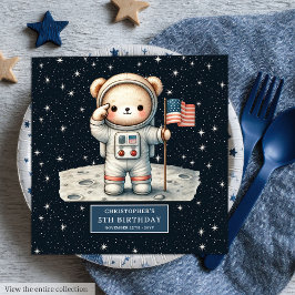 Cute Astronaut Bear Party Napkins Personlig Boy Pappersservett