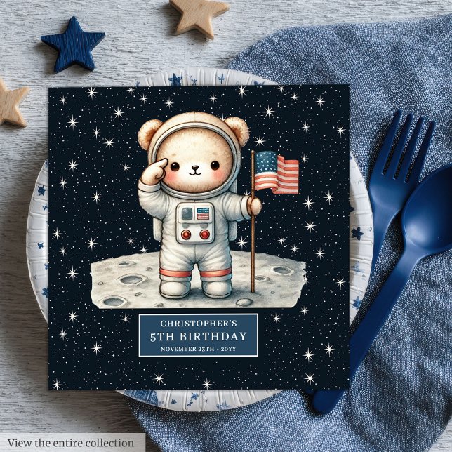Cute Astronaut Bear Party Napkins Personlig Boy Pappersservett (Cute Astronaut Bear Party Napkins Personalized Boy)
