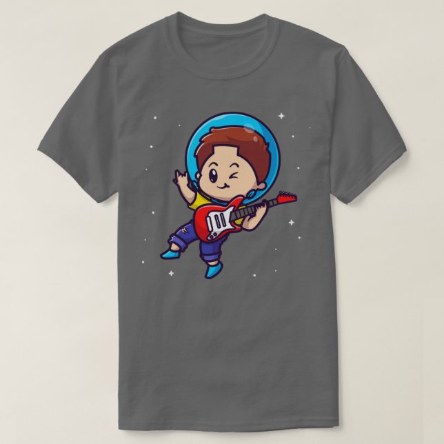 Cute Astronaut Boy spelar Guitar Tecknad T Shirt (Design framsida)
