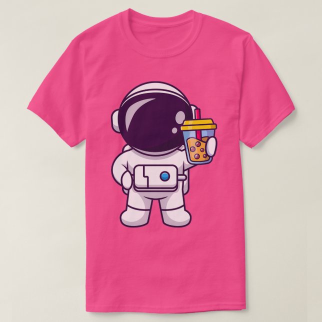 Cute Astronaut Bubble Tea in Space T Shirt (Design framsida)