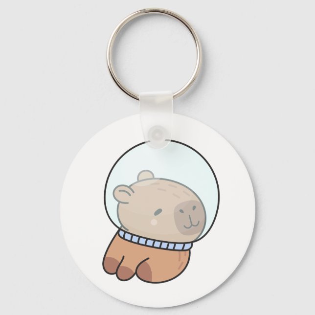 Cute Astronaut Capybara in Space Helmet Kawaii Nyckelring (Framsida)