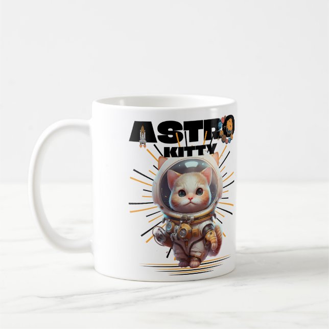 Cute Astronaut Cat | Astro Kattunge | Space Kitten Kaffemugg (Vänster)