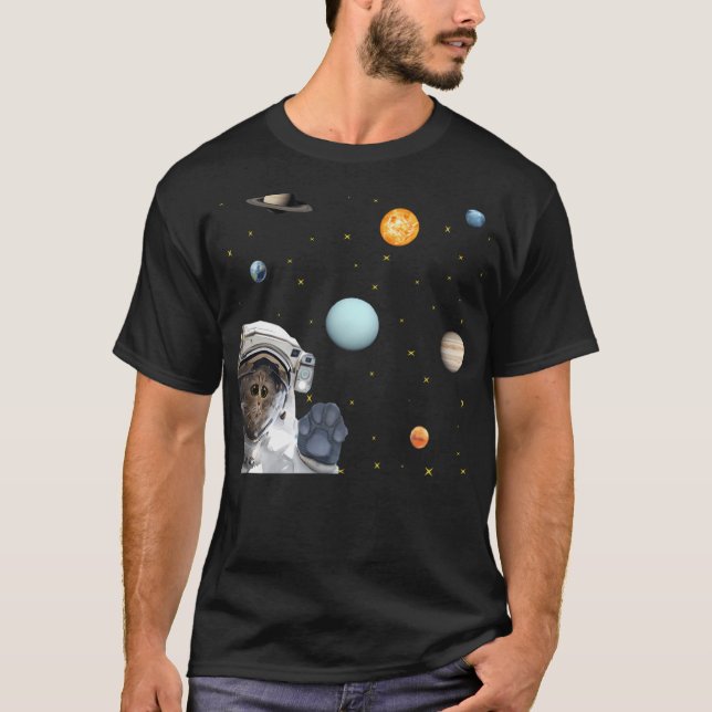 Cute Astronaut Cat Desing T Shirt (Framsida)