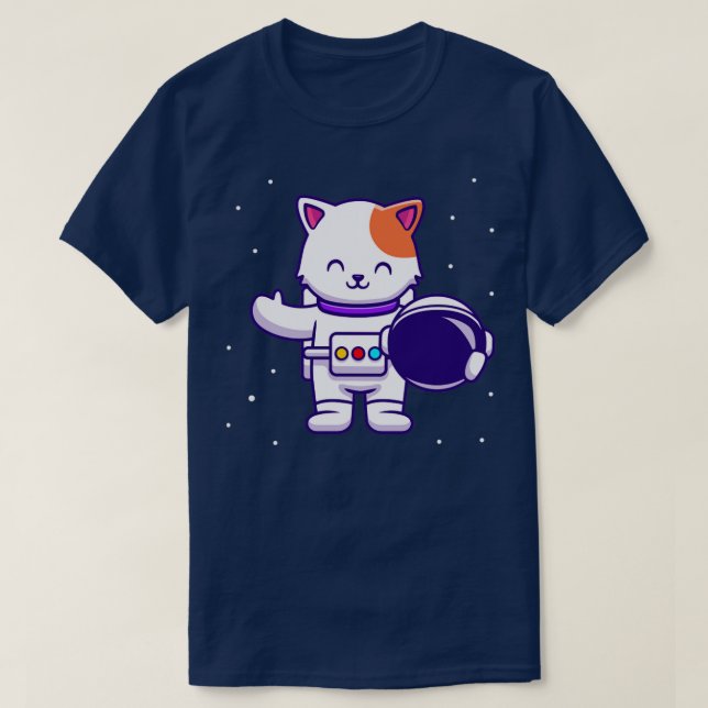 Cute Astronaut Cat Holding Helmet T Shirt (Design framsida)