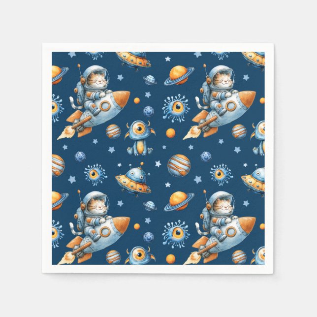 Cute Astronaut Cat Outer Space Galaxy Pattern  Pappersservett (Framsidan)