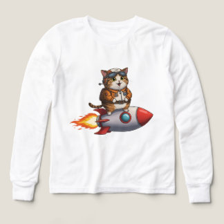 Cute Astronaut Cat Riding a Rocket T Shirt
