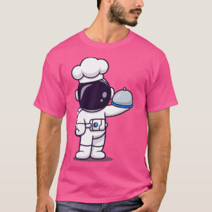 Cute Astronaut Chef Holding Cloche Food Plate Cart T Shirt