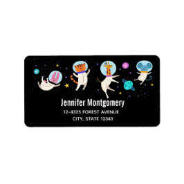 Cute Astronaut-djur Flytande i rymden Adressetikett