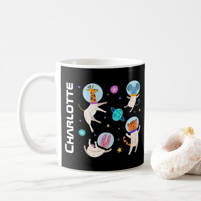 Cute Astronaut-djur Flytande i rymden Kaffemugg (Med munk)