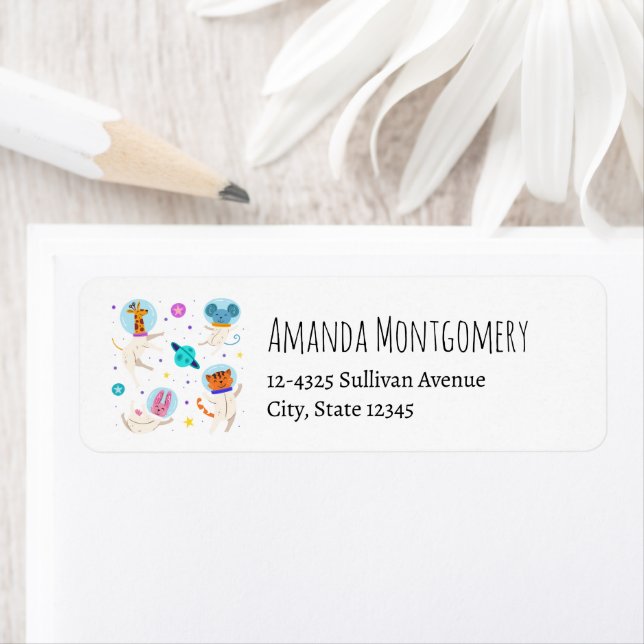 Cute Astronaut-djur Flytande i rymden Returadress Etikett (Insitu)