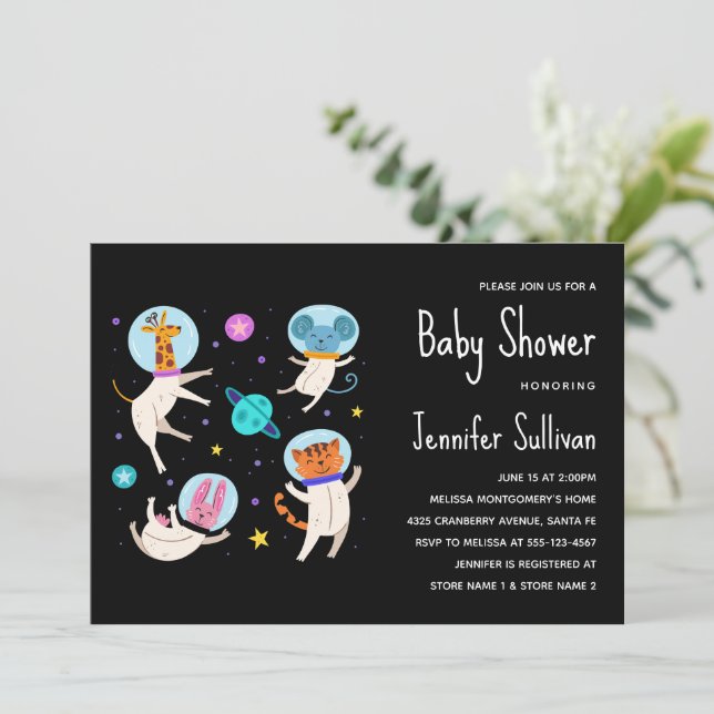 Cute Astronaut-djur i Space Baby Shower Inbjudningar (Stående Fram)