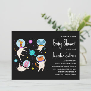 Cute Astronaut-djur i Space Baby Shower Inbjudningar