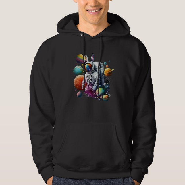 Cute Astronaut Easter Bunny Rabbit Floating in Spa Hoodie (Framsida)
