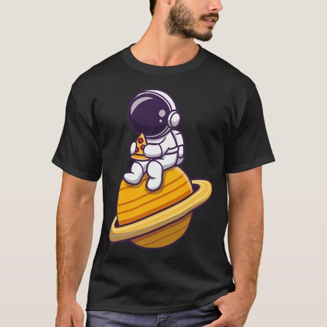 Cute Astronaut Eating Pizza Planet T Shirt (Framsida)