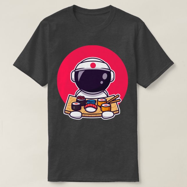 Cute Astronaut Eating Sushi T Shirt (Design framsida)