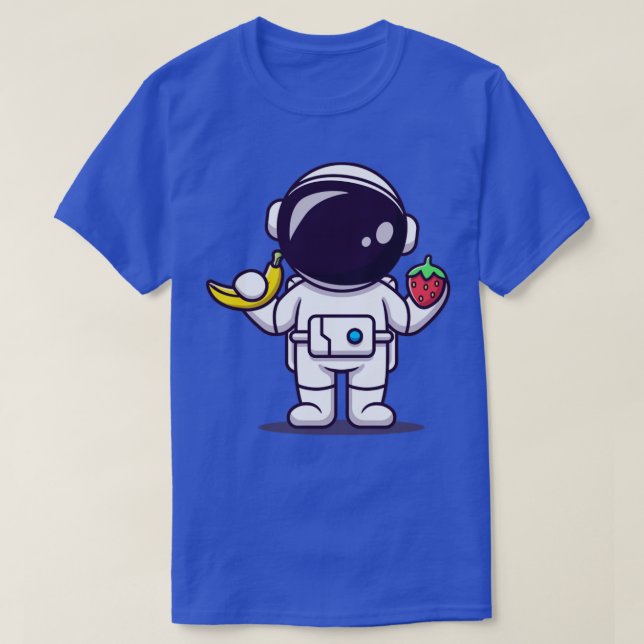 Cute Astronaut Holding Banana och jordgubbsbär T Shirt (Design framsida)