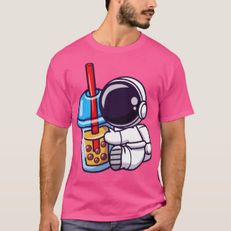 Cute Astronaut Holding Boba Mjölk Tea Tecknad1 T Shirt